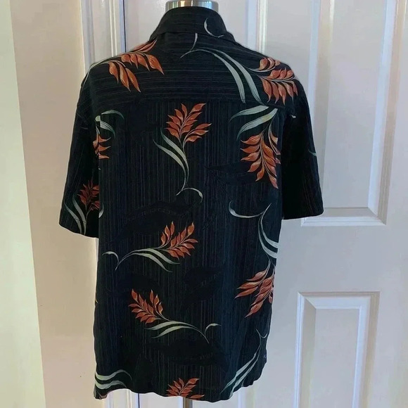 Solitude 100% Silk Hawaiian Shirt Washable Wooden Button Down Men’s Medium Black - Picture 2 of 7